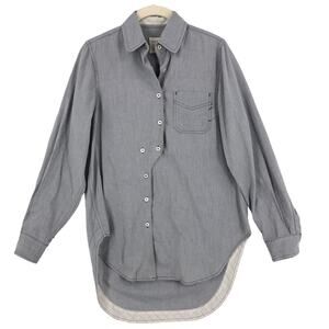 Billy Reid Button Down Shirt Tunic Top Womens Small Gray Cotton Long Sleeve